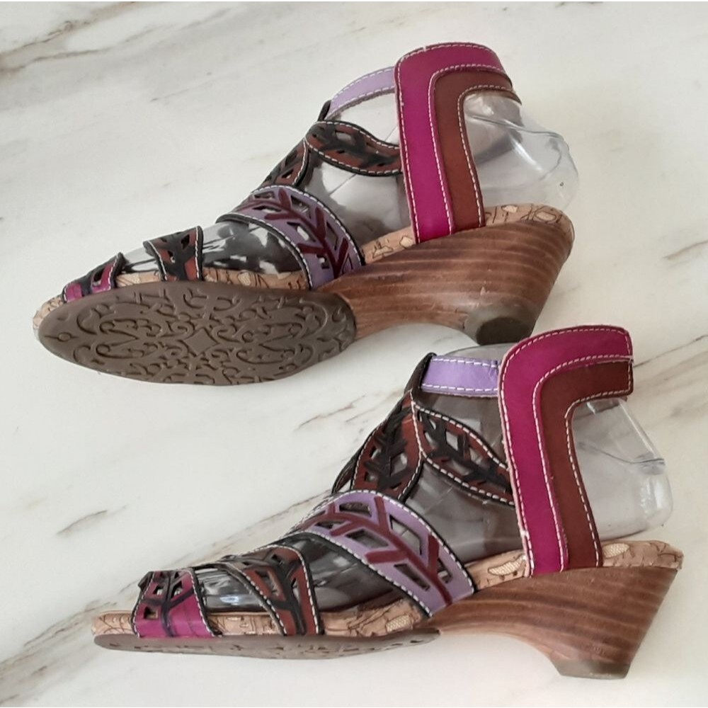 L'ARTISTE Spring Step Bohochic Pink|Cognac Woven Ankle Strap Sandals Sz 36 (5)